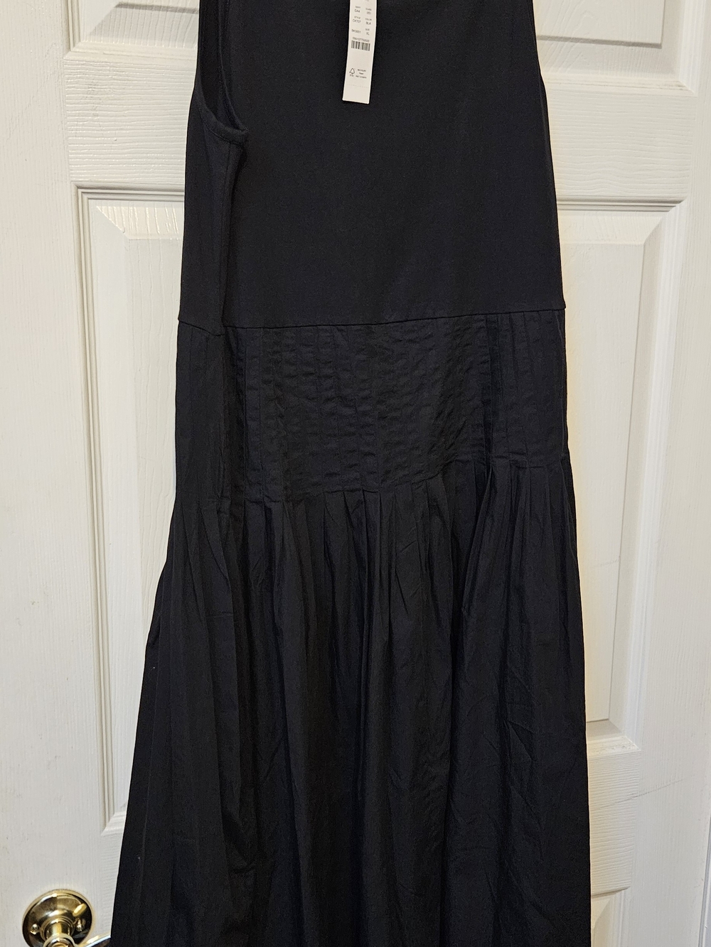 J. Crew Black Mix Media Women's Midi Dress- Classic Tiered Design